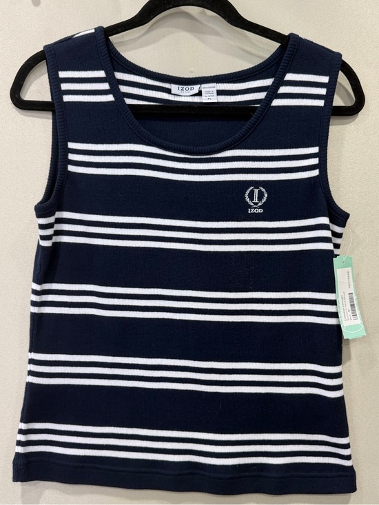 Izod Tops - IZOD Women’s Navy White Striped Sleeveless Top Petite Large PL 100% Cotton NWT